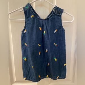 Hanna Andersson Chasing Summer Denim Embroidered Popover Top Size 110 US 5